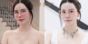 Mặt tròn hoặc trái xoan: Gọng dày phom vuông